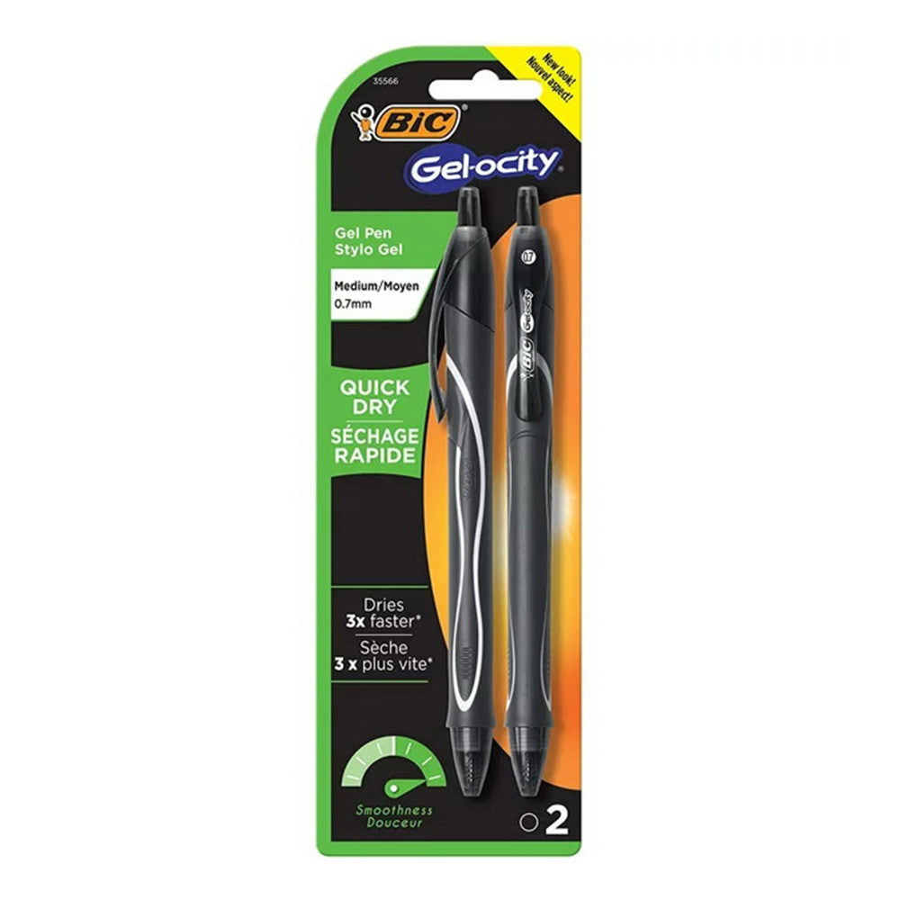 Bic Gel-ocity Retractable Quick Dry Gel Pen, Black, 2 Ea